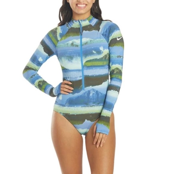 Nike NWT One Piece Long Sleeve Rash Guard Sport Swimsuit Size Medium - Picture 15 of 16